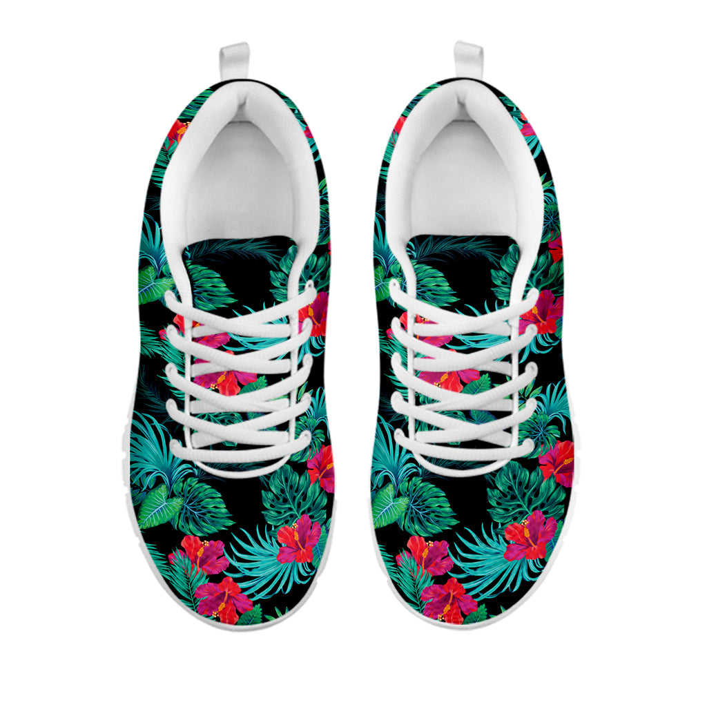 Turquoise Hawaiian Palm Leaves Print White Sneakers