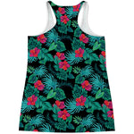 Turquoise Hawaiian Palm Leaves Print Women's Racerback Tank Top