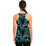 Turquoise Hawaiian Palm Leaves Print Women's Racerback Tank Top