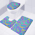 Turquoise Holographic Trippy Print 3 Piece Bath Mat Set
