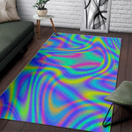 Turquoise Holographic Trippy Print Area Rug GearFrost