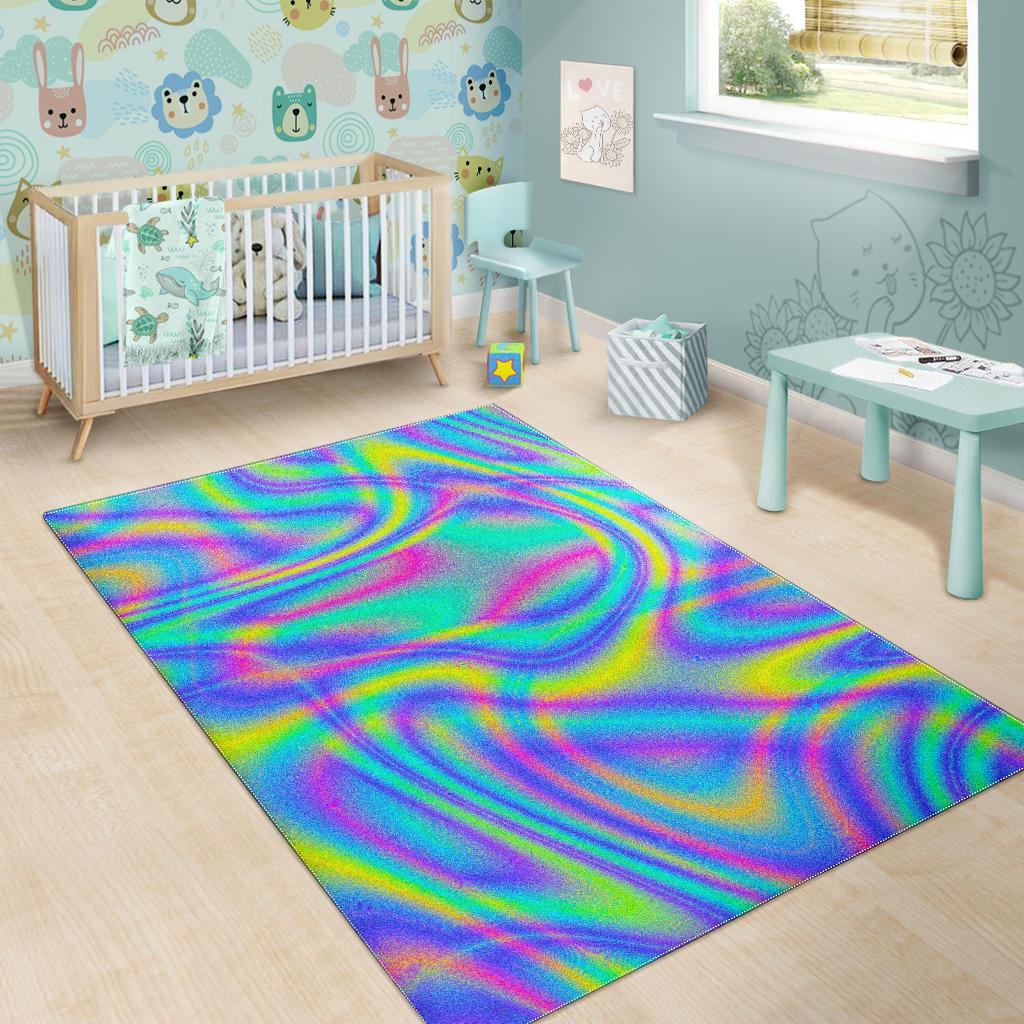 Turquoise Holographic Trippy Print Area Rug GearFrost