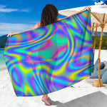 Turquoise Holographic Trippy Print Beach Sarong Wrap
