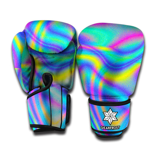 Turquoise Holographic Trippy Print Boxing Gloves