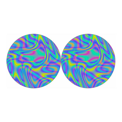 Turquoise Holographic Trippy Print Car Coasters