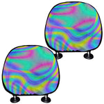 Turquoise Holographic Trippy Print Car Headrest Covers