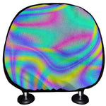 Turquoise Holographic Trippy Print Car Headrest Covers