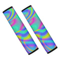 Turquoise Holographic Trippy Print Car Seat Belt Covers