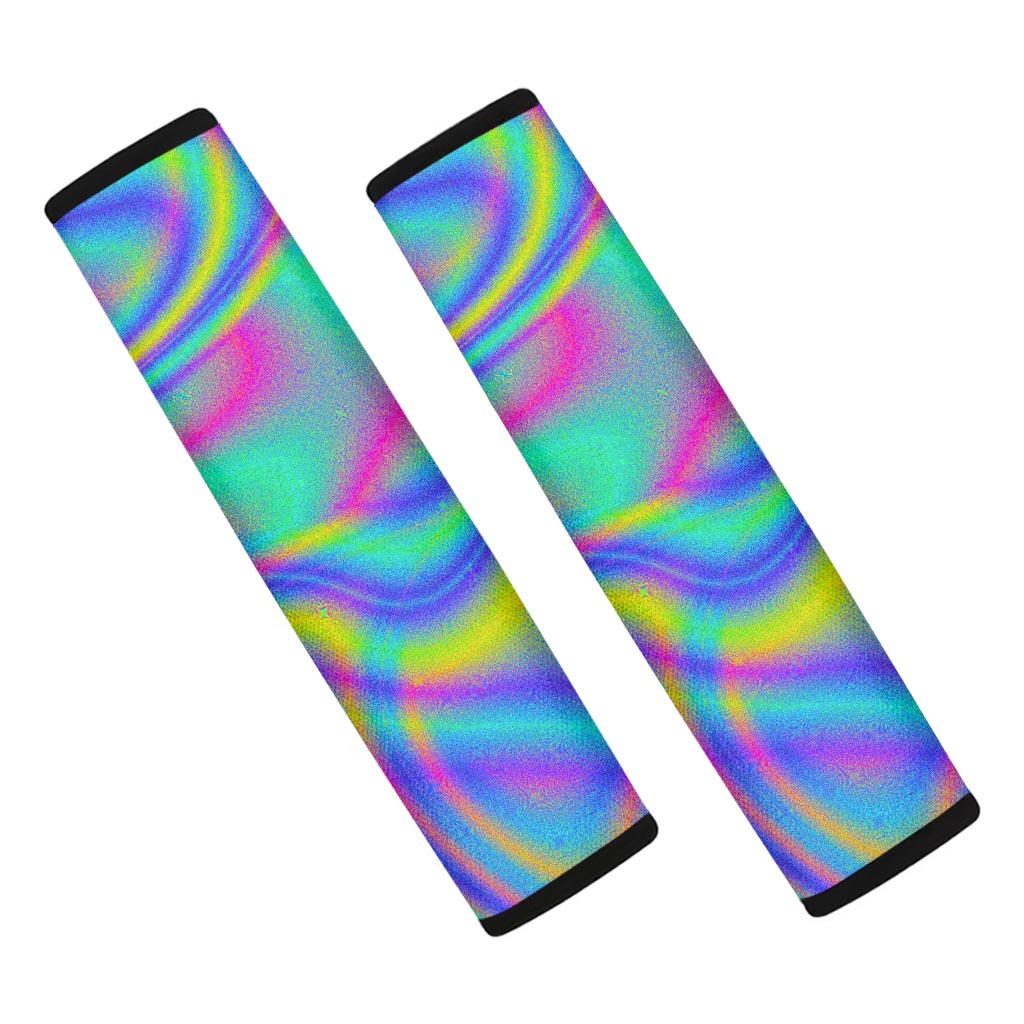 Turquoise Holographic Trippy Print Car Seat Belt Covers
