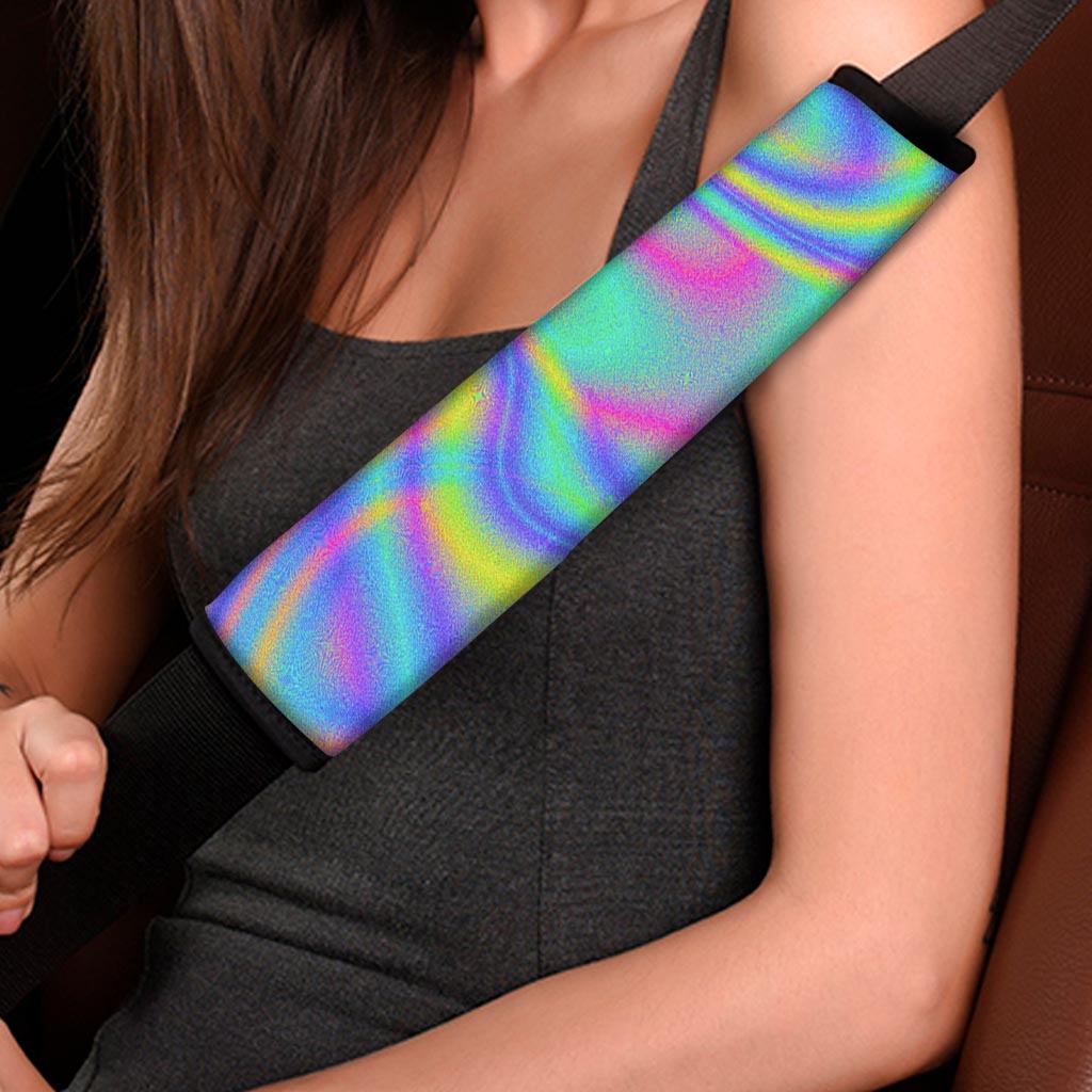 Turquoise Holographic Trippy Print Car Seat Belt Covers