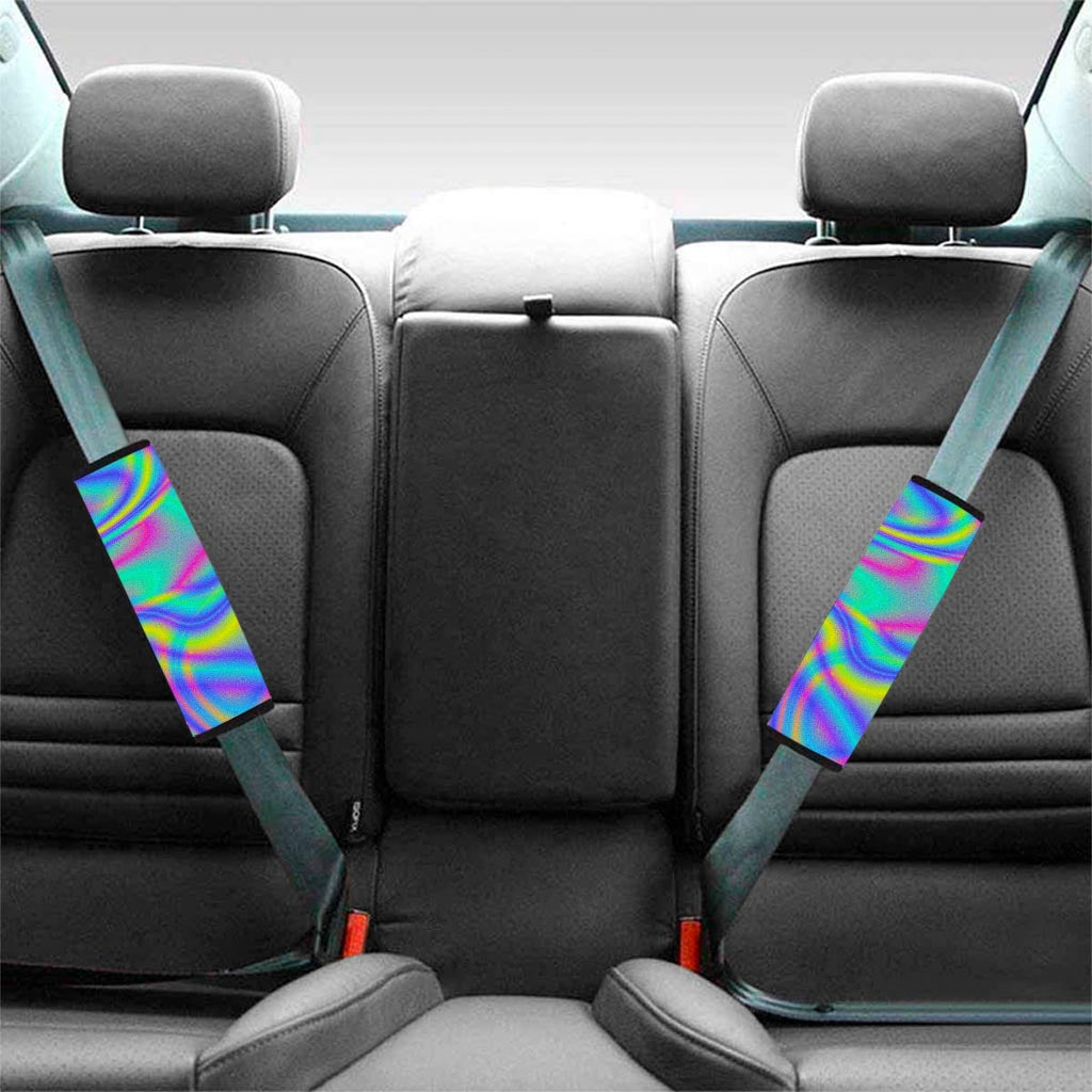 Turquoise Holographic Trippy Print Car Seat Belt Covers