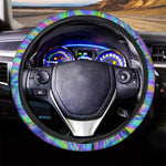 Turquoise Holographic Trippy Print Car Steering Wheel Cover
