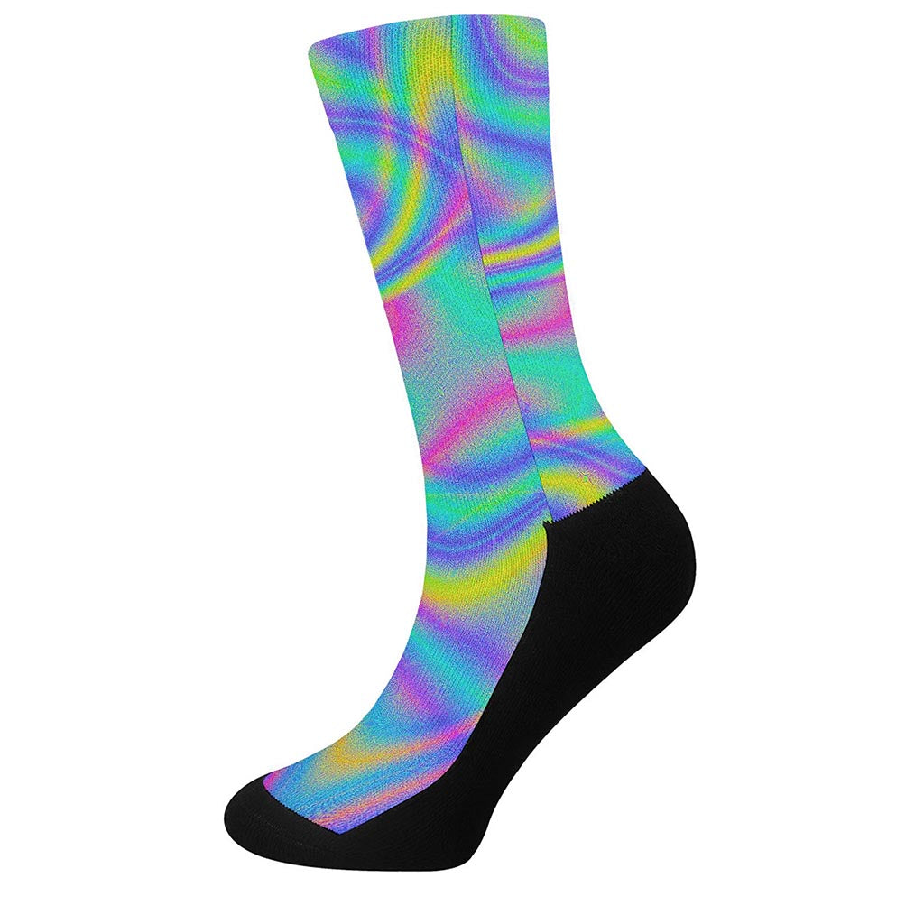 Turquoise Holographic Trippy Print Crew Socks