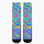 Turquoise Holographic Trippy Print Crew Socks