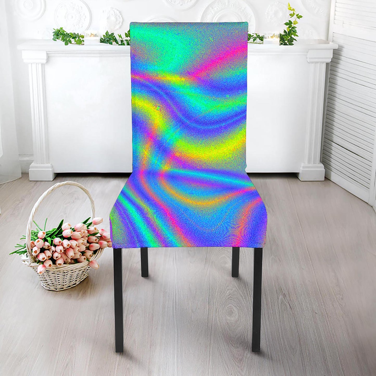 Turquoise Holographic Trippy Print Dining Chair Slipcover