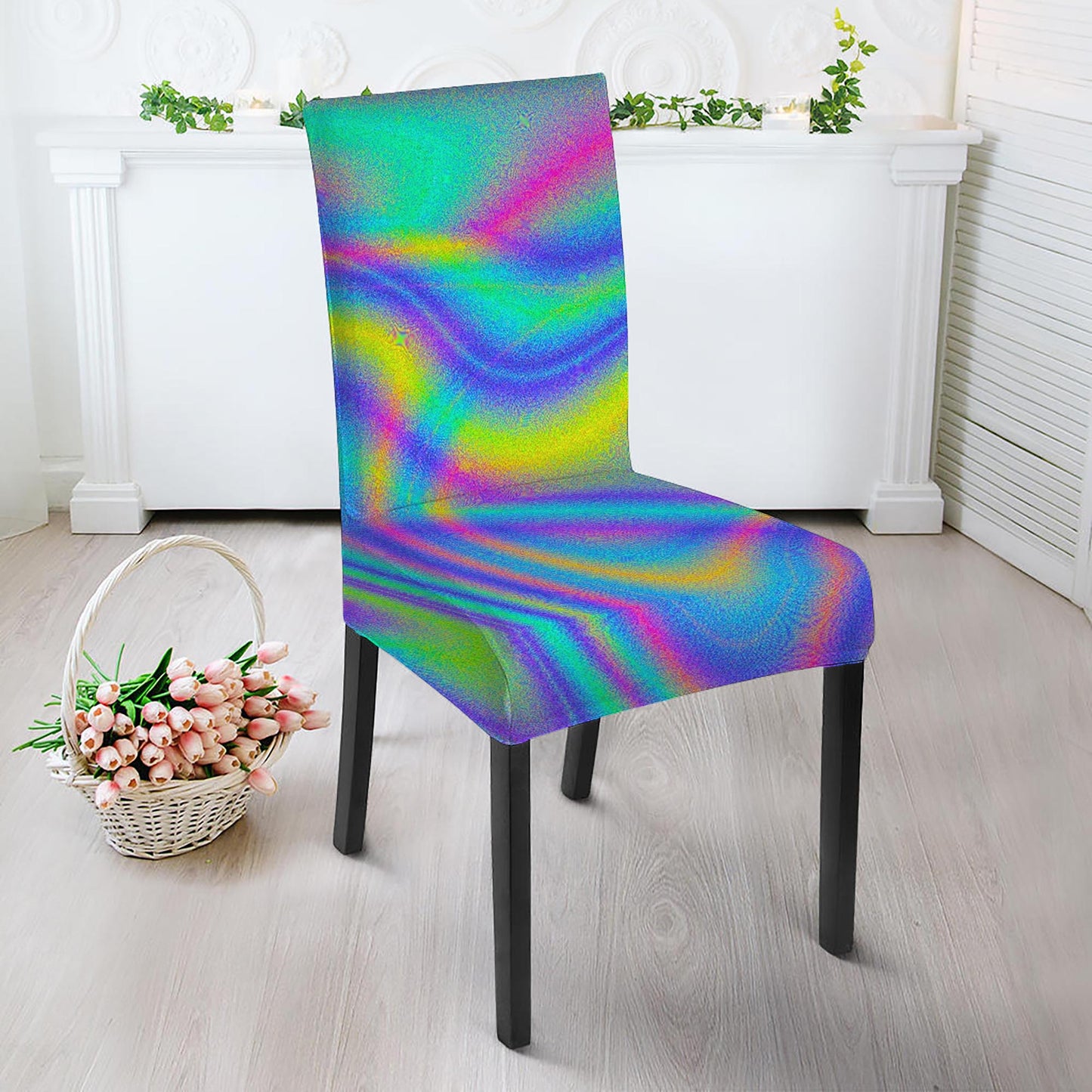 Turquoise Holographic Trippy Print Dining Chair Slipcover