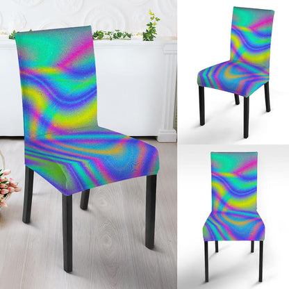 Turquoise Holographic Trippy Print Dining Chair Slipcover