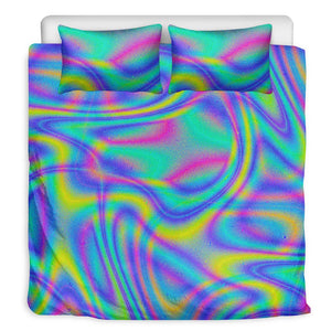 Turquoise Holographic Trippy Print Duvet Cover Bedding Set