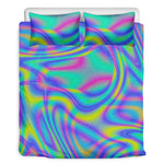 Turquoise Holographic Trippy Print Duvet Cover Bedding Set