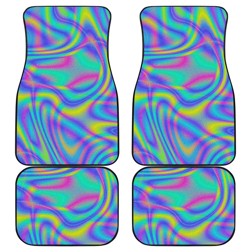 Turquoise Holographic Trippy Print Front and Back Car Floor Mats