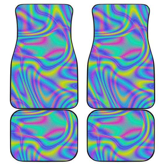 Turquoise Holographic Trippy Print Front and Back Car Floor Mats