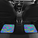 Turquoise Holographic Trippy Print Front and Back Car Floor Mats