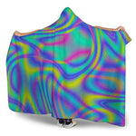 Turquoise Holographic Trippy Print Hooded Blanket