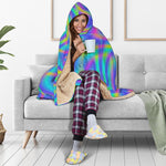 Turquoise Holographic Trippy Print Hooded Blanket