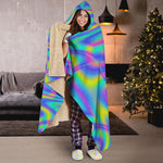 Turquoise Holographic Trippy Print Hooded Blanket