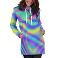 Turquoise Holographic Trippy Print Pullover Hoodie Dress