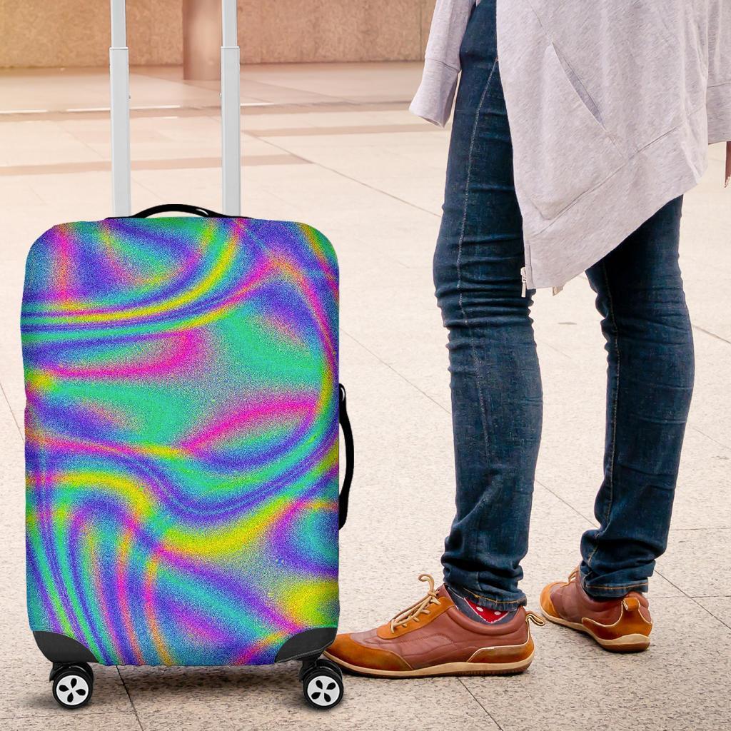 Turquoise Holographic Trippy Print Luggage Cover GearFrost