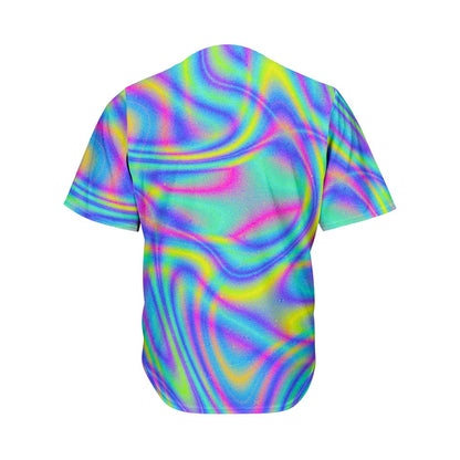 Turquoise Holographic Trippy Print Men's Baseball Jersey