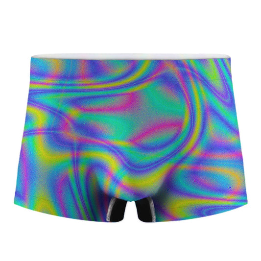 Turquoise Holographic Trippy Print Men's Boxer Briefs