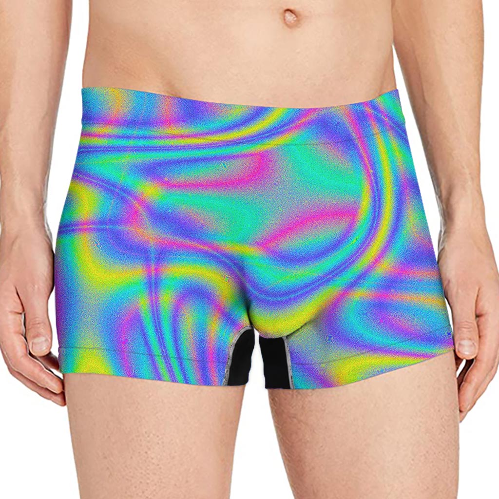 Turquoise Holographic Trippy Print Men's Boxer Briefs