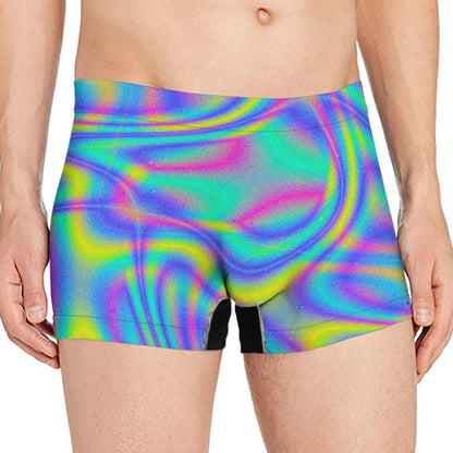 Turquoise Holographic Trippy Print Men's Boxer Briefs