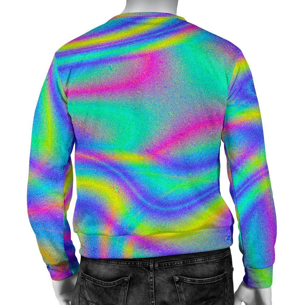 Turquoise Holographic Trippy Print Men's Crewneck Sweatshirt GearFrost