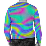 Turquoise Holographic Trippy Print Men's Crewneck Sweatshirt GearFrost