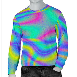 Turquoise Holographic Trippy Print Men's Crewneck Sweatshirt GearFrost