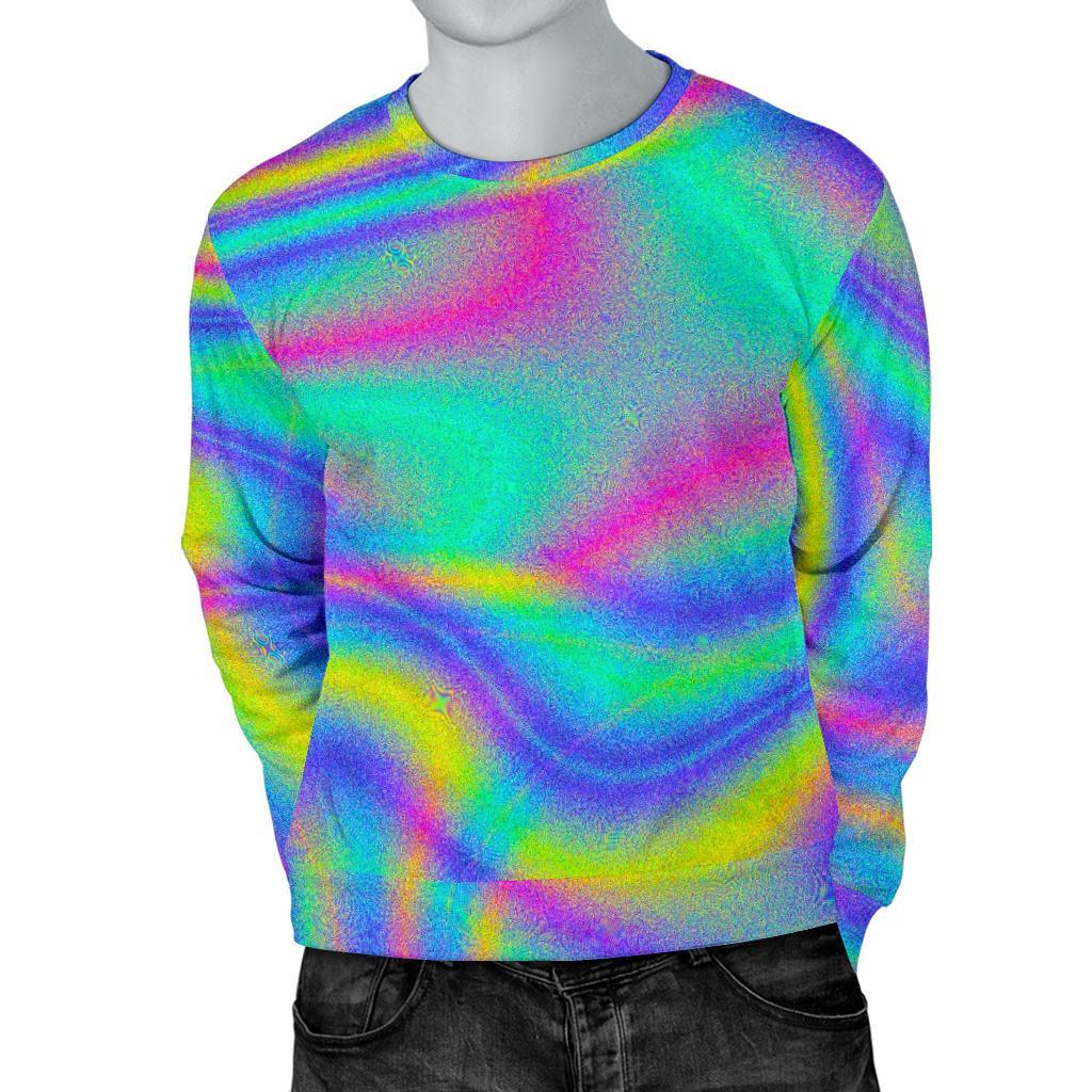 Turquoise Holographic Trippy Print Men's Crewneck Sweatshirt GearFrost