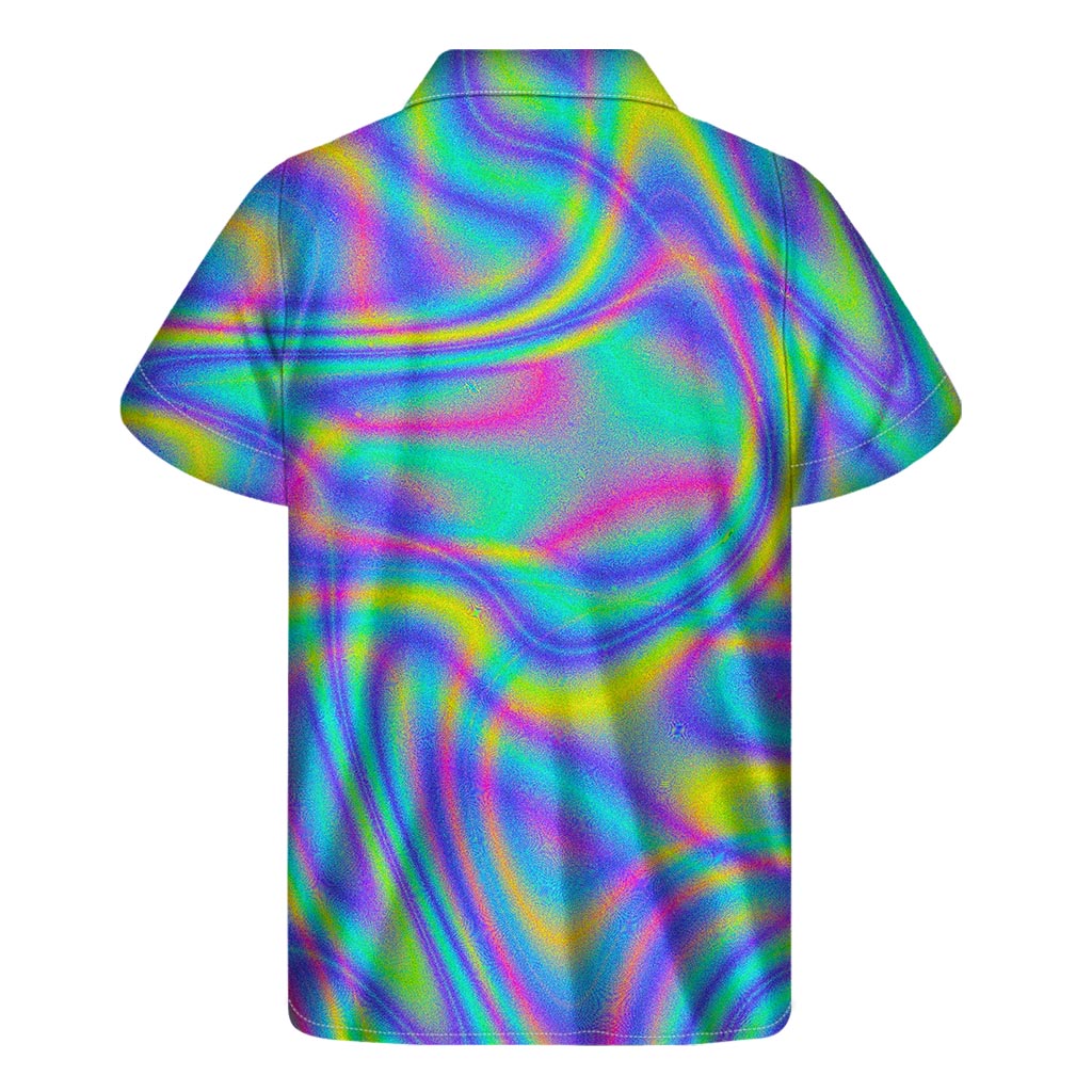 Turquoise Holographic Trippy Print Men's Short Sleeve Shirt