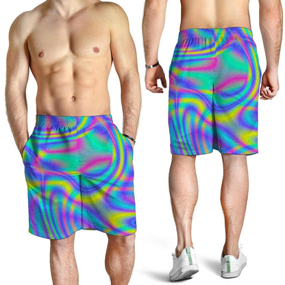 Turquoise Holographic Trippy Print Men's Shorts