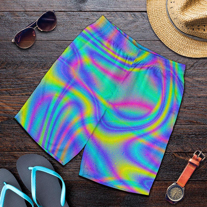 Turquoise Holographic Trippy Print Men's Shorts