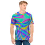 Turquoise Holographic Trippy Print Men's T-Shirt