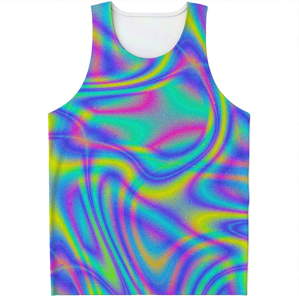 Turquoise Holographic Trippy Print Men's Tank Top