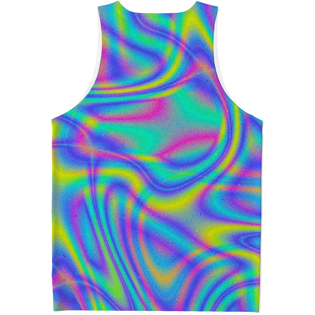 Turquoise Holographic Trippy Print Men's Tank Top