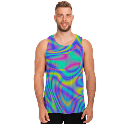 Turquoise Holographic Trippy Print Men's Tank Top