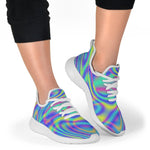 Turquoise Holographic Trippy Print Mesh Knit Shoes GearFrost