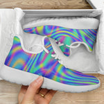 Turquoise Holographic Trippy Print Mesh Knit Shoes GearFrost