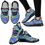 Turquoise Holographic Trippy Print Mesh Knit Shoes GearFrost