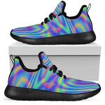 Turquoise Holographic Trippy Print Mesh Knit Shoes GearFrost